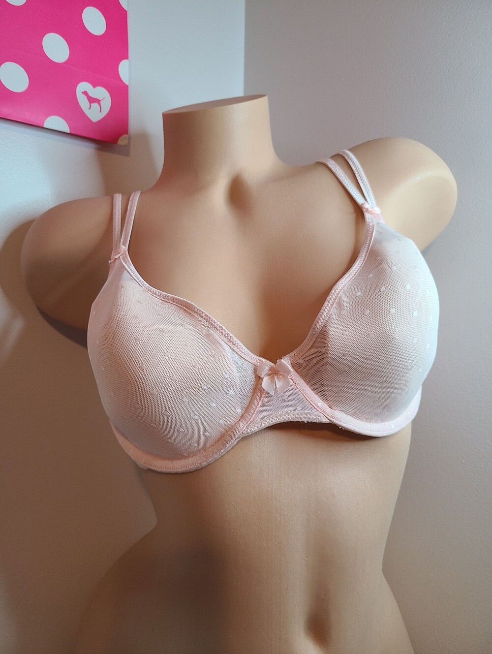 VTG Victoria's Secret Angels Dotted Mesh Underwire Demi Bra Size 38C